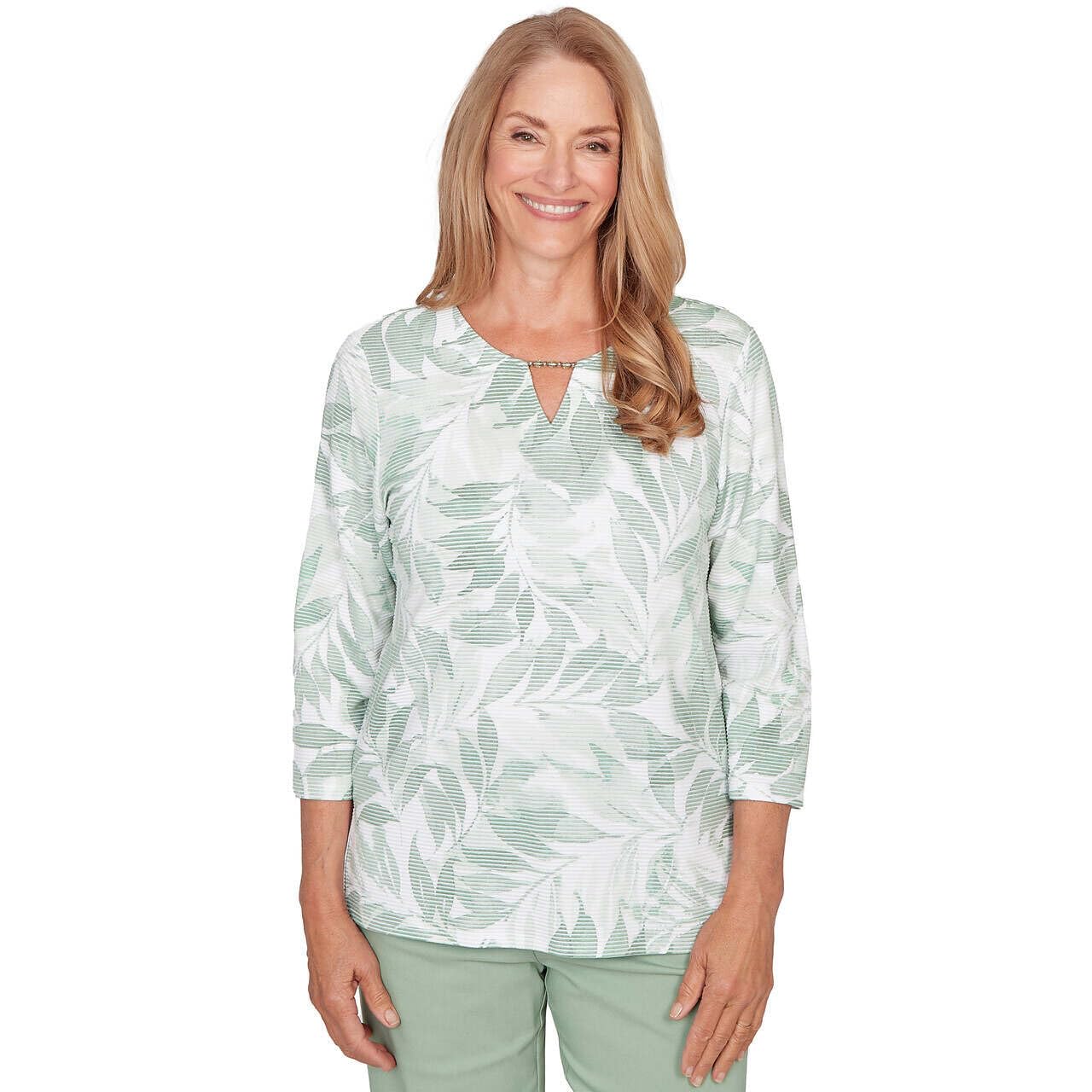 Alfred Dunner St. Augustine Women's Medallion Embroidered Ruched Henley Top