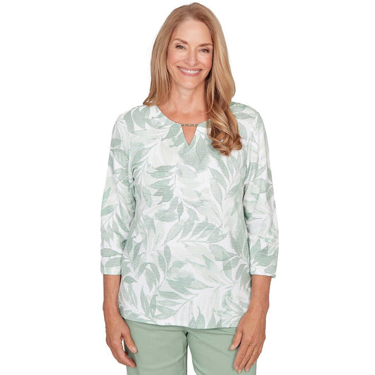 Alfred Dunner St. Augustine Women's Medallion Embroidered Ruched Henley Top