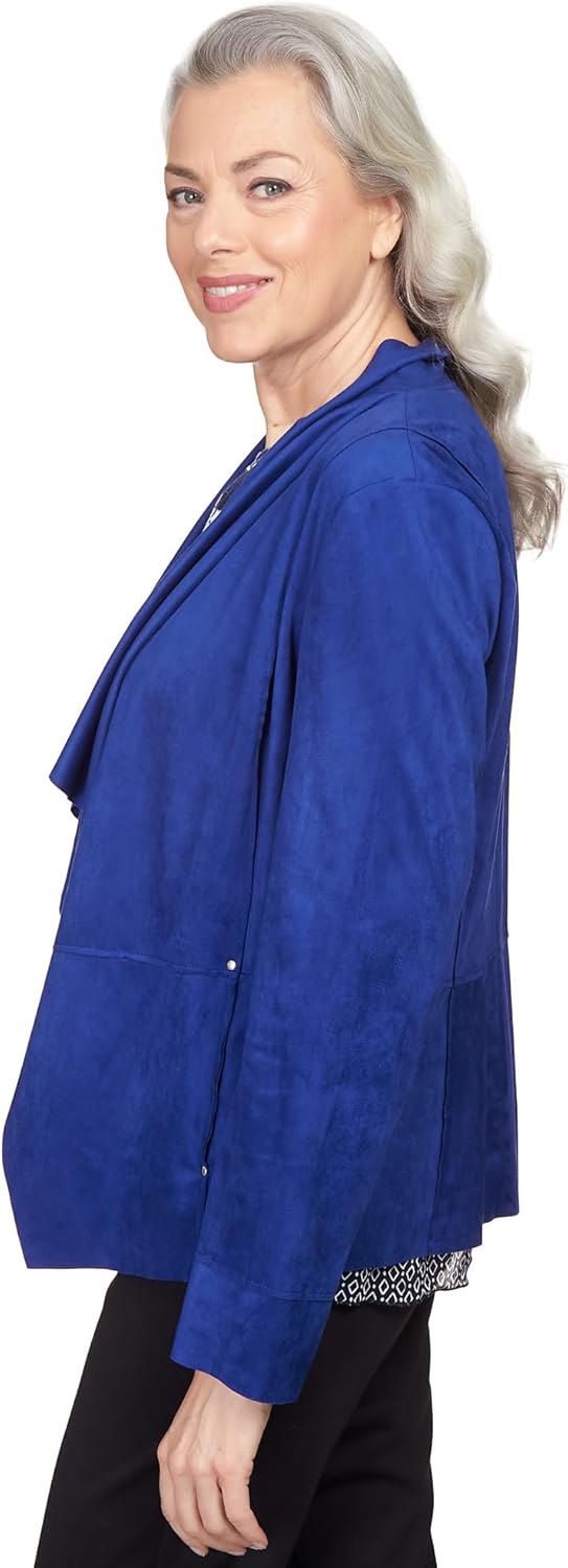 Alfred Dunner Women's Suede Cascade Jacket Size S Royal Blue