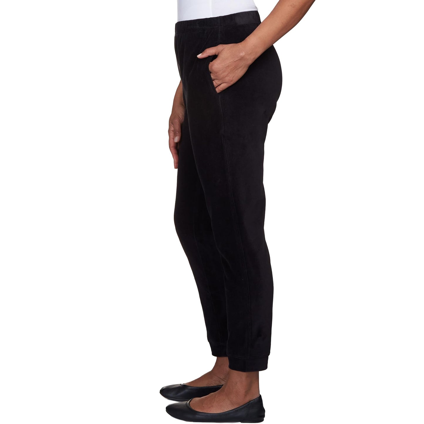 Alfred Dunner Women's Casual Stretch Waist Velour Jogger Size S Black