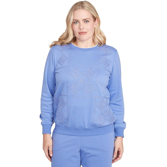 Alfred Dunner Women's Embroidered Patchwork Long Sleeve Top Size XL Iris