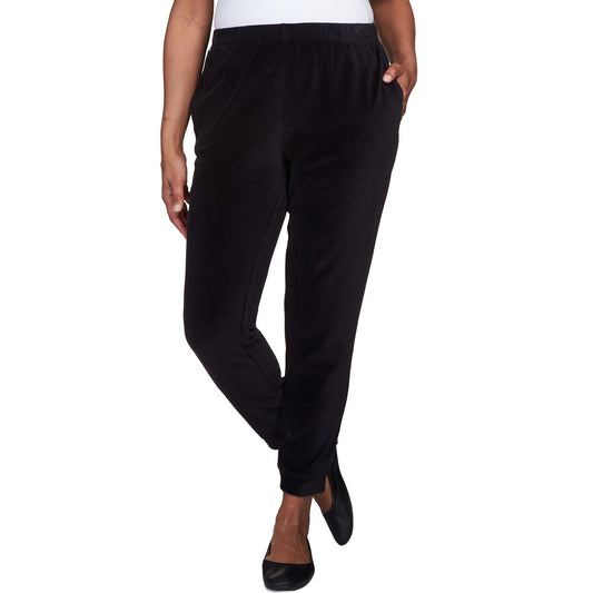 Alfred Dunner Women's Casual Stretch Waist Velour Jogger Size S Black