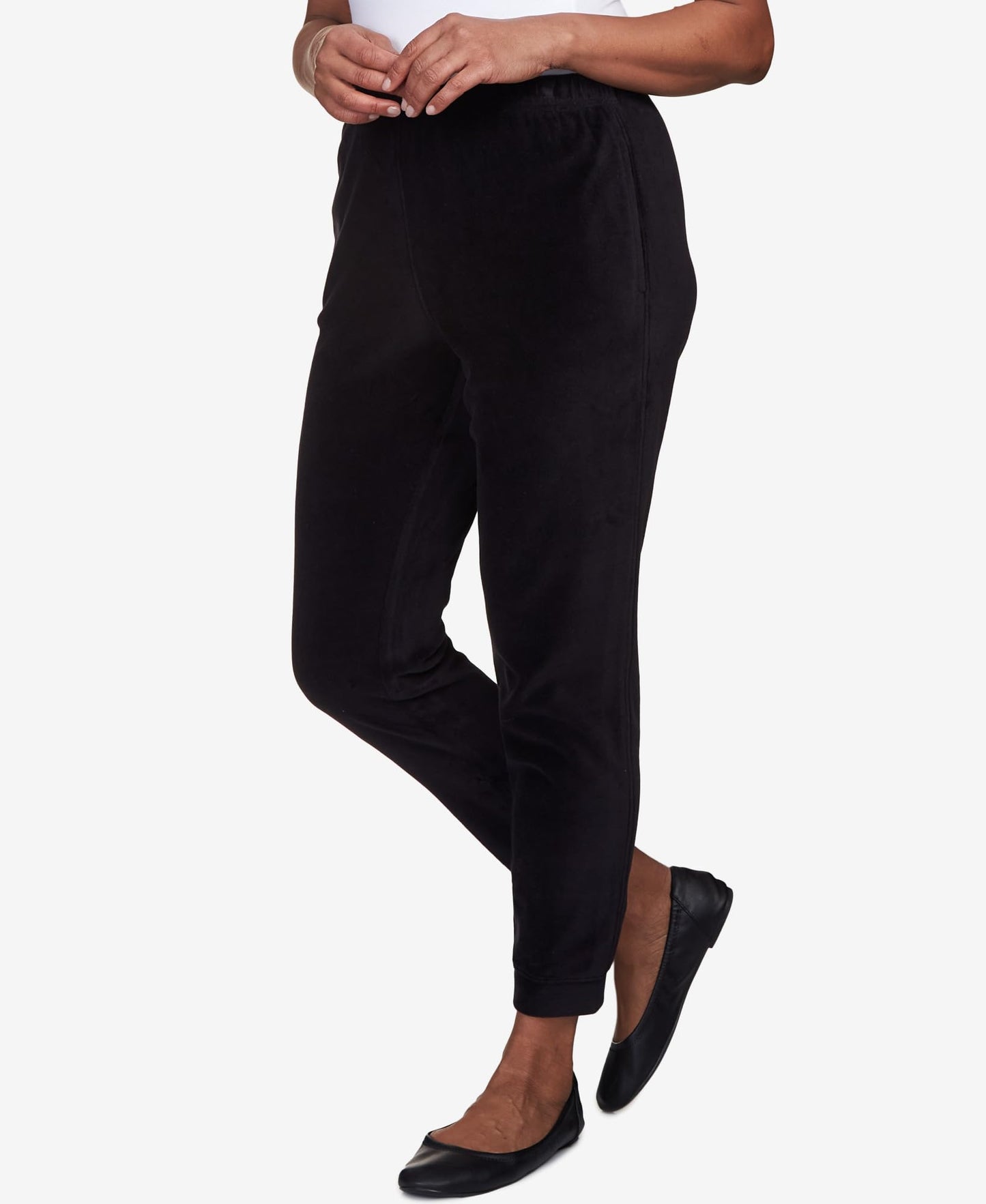 Alfred Dunner Women's Casual Stretch Waist Velour Jogger Size S Black