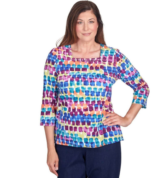 Alfred Dunner Multicolor Chicklets Cotton Top