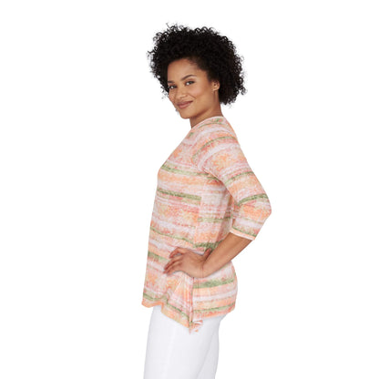 Ruby Rd. Women's Embellished Tropical Stripe Burnout Top