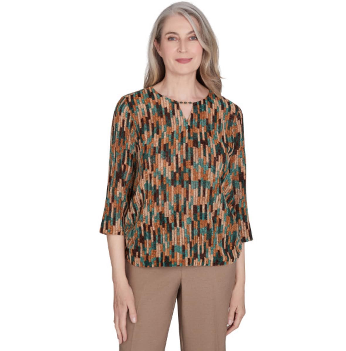 Alfred Dunner Emrald Isle Woven Vertical Chenille Texture Top