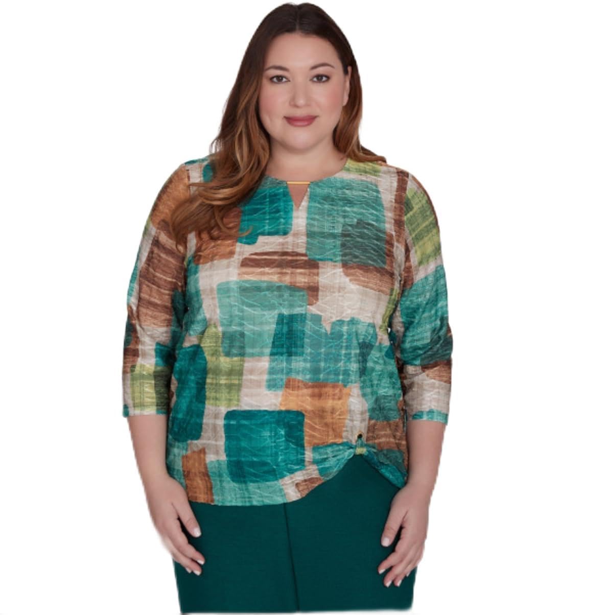 Alfred Dunner Emrald Isle Color Block Polyester Top