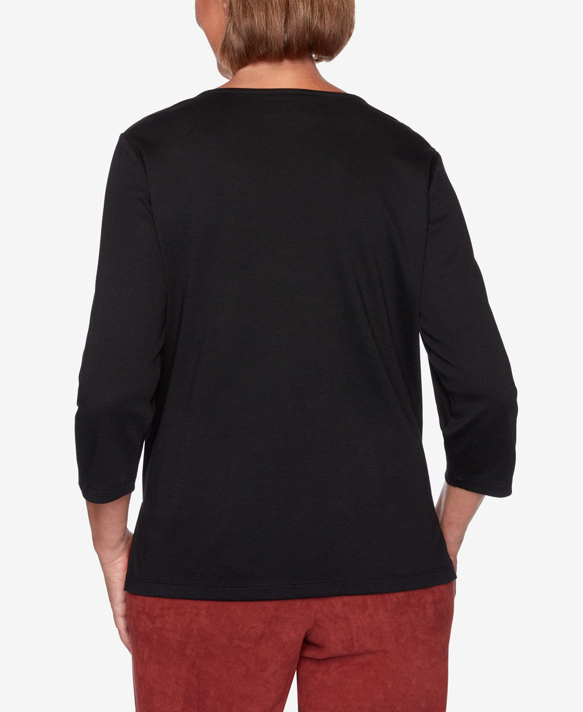 Alfred Dunner Women's Petite Casual Fashion Embroidered Solid Knit Top