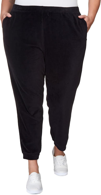 Alfred Dunner Women's Plus-Size Casual Stretch Waist Velour Jogger Size 1X Black