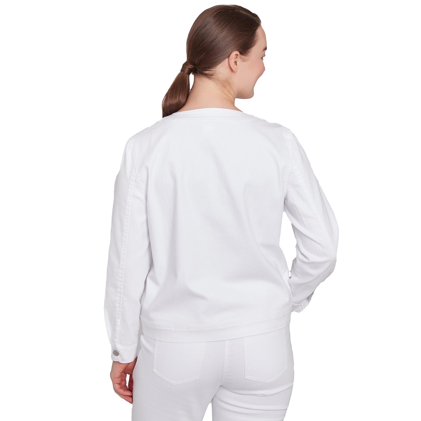 Ruby Rd. Denim Embroidered Short Jacket Runs Genirouse (US, Numeric, 14, Regular, Short, Standard, White)