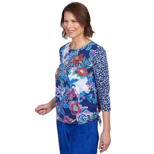 Alfred Dunner Batik Floral Patch Cotton Top