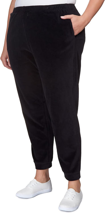 Alfred Dunner Women's Plus-Size Casual Stretch Waist Velour Jogger Size 1X Black