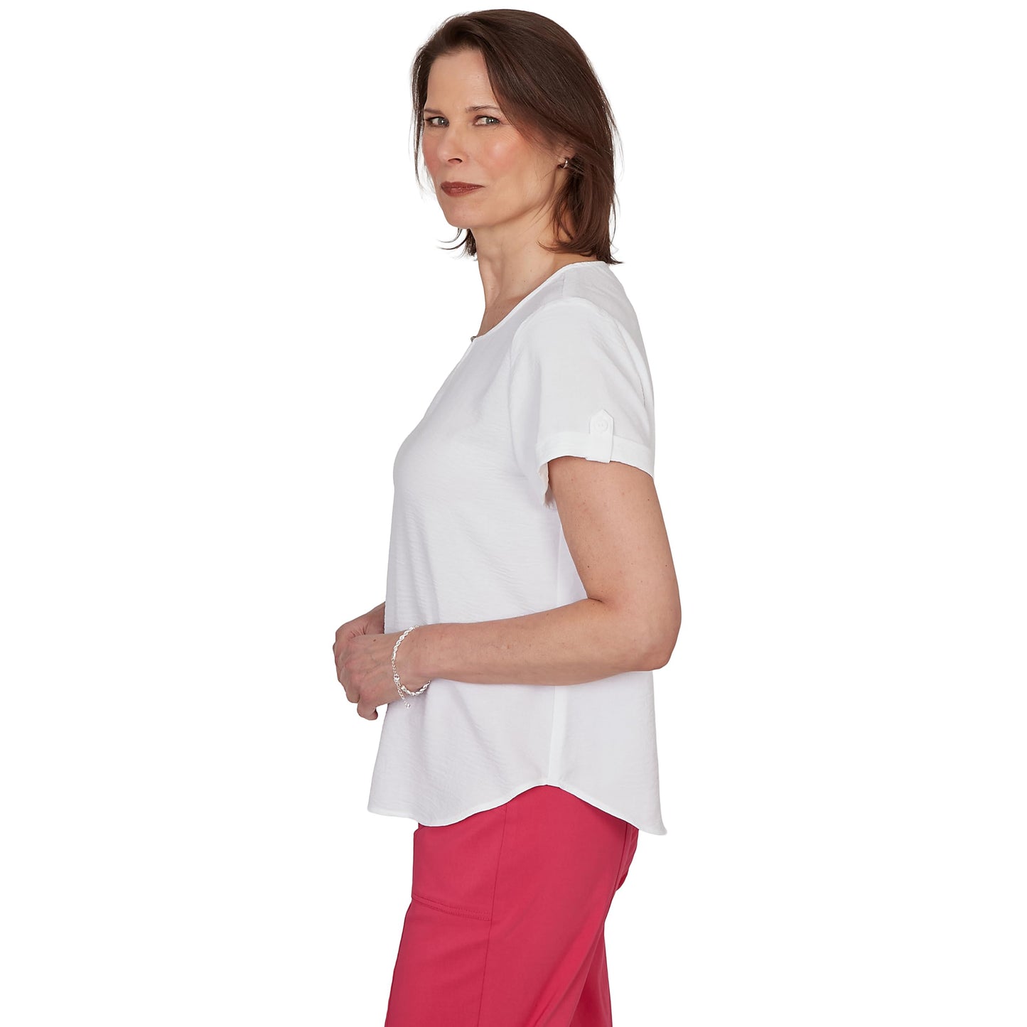 Alfred Dunner Women's Solid Rolled Short Sleeve Tee