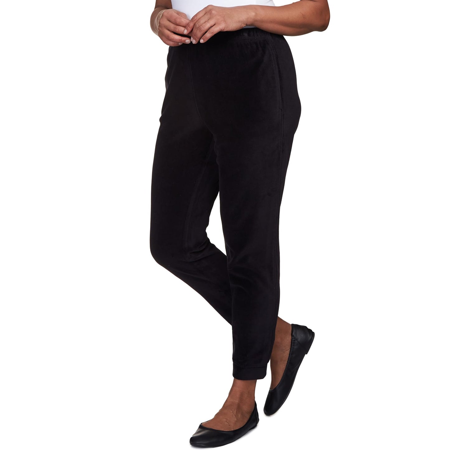 Alfred Dunner Women's Casual Stretch Waist Velour Jogger Size S Black