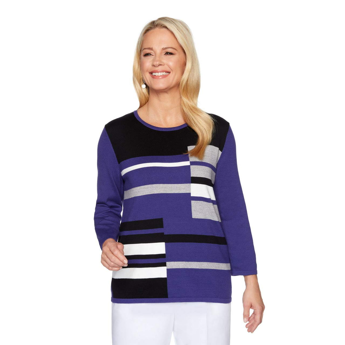 Alfred Dunner Sweater Color Block Cotton Acrylic (Purple, 3X)