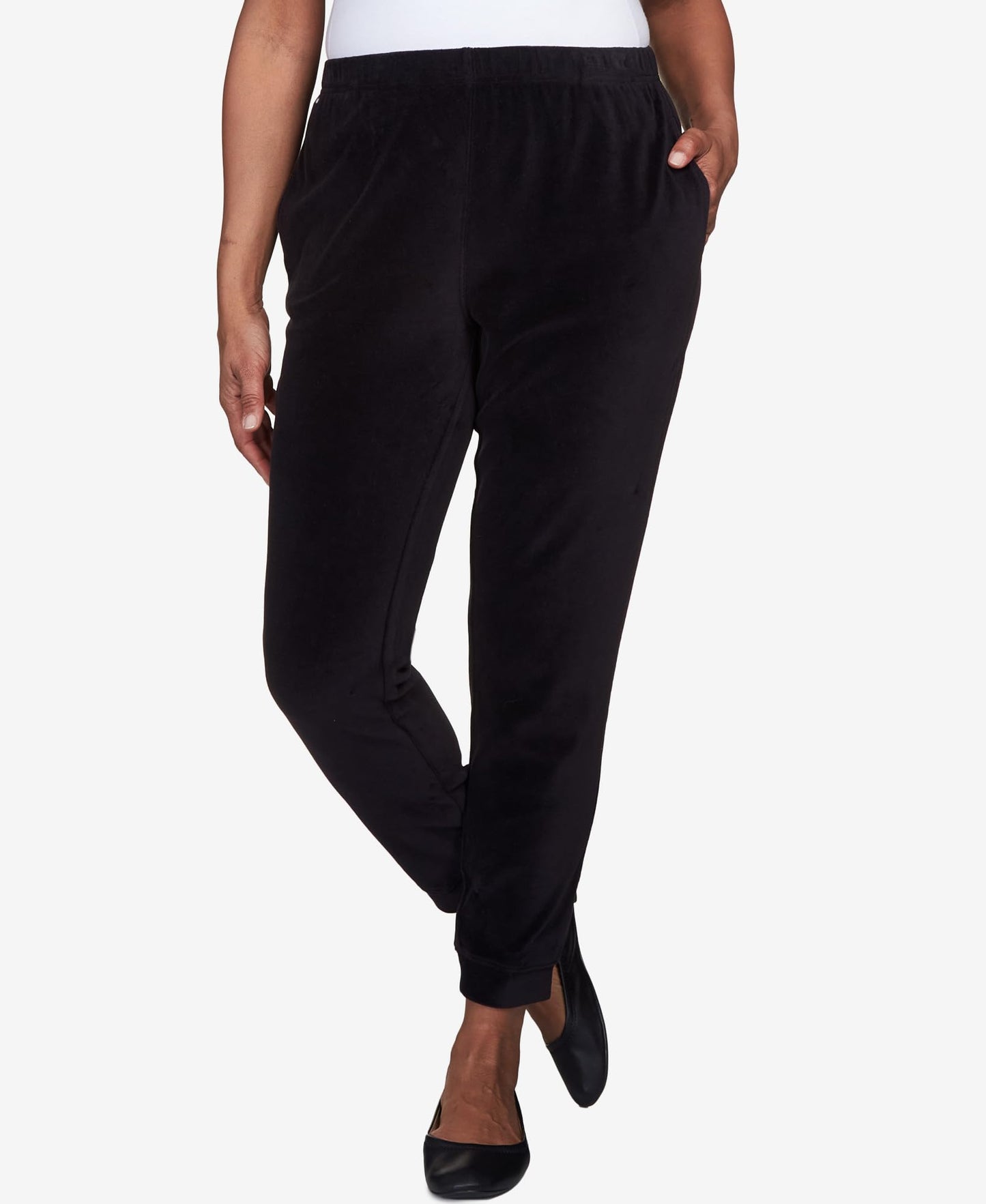 Alfred Dunner Women's Casual Stretch Waist Velour Jogger Size S Black