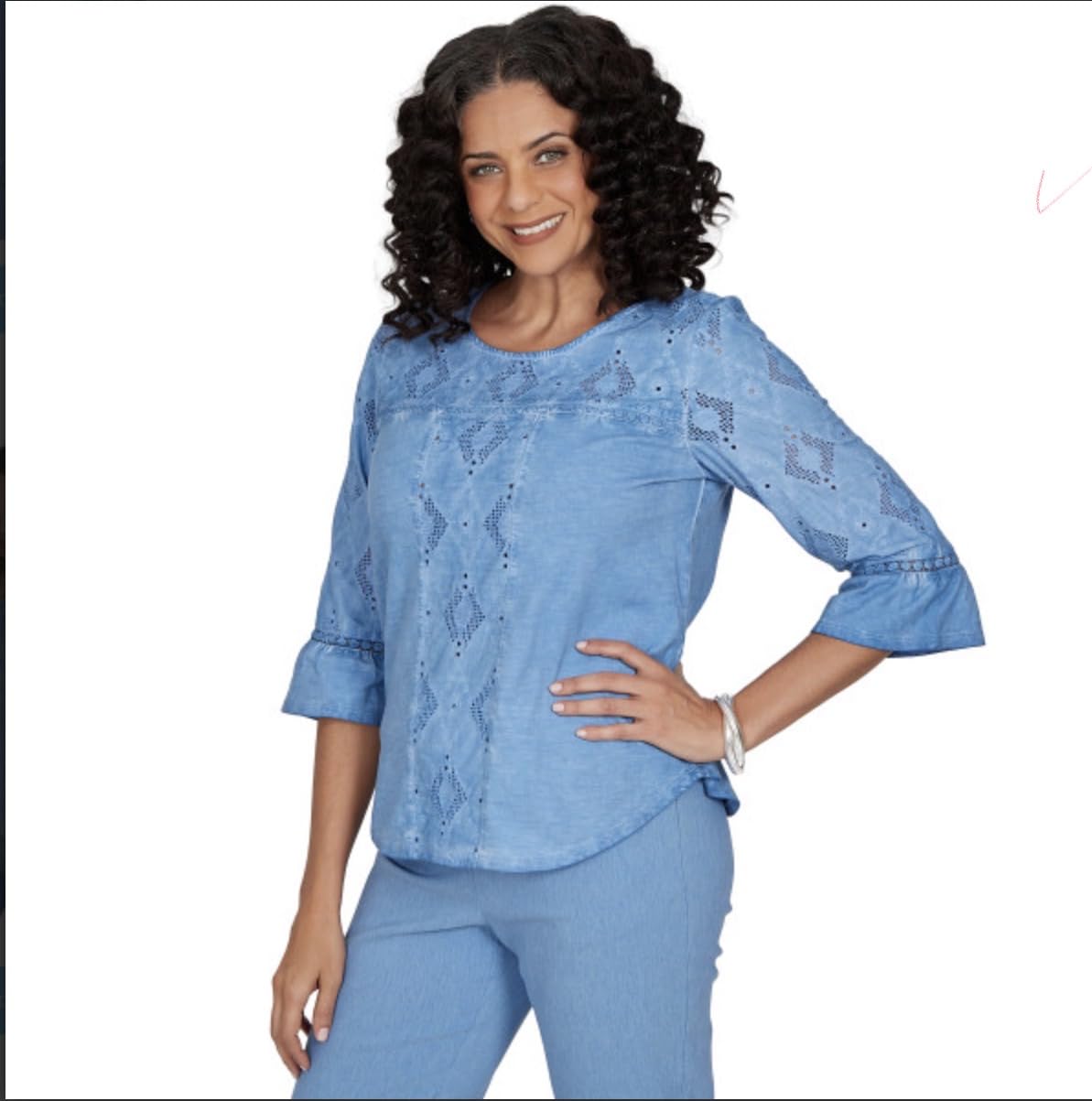 Alfred Dunner Center Diamond Pigment Wash Top Blue Size Large