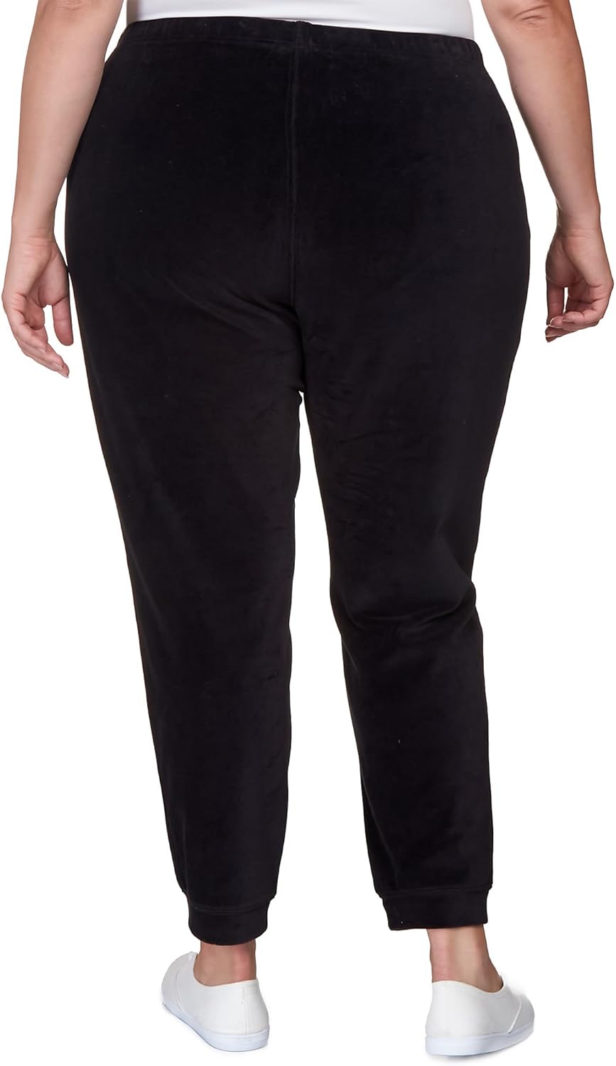 Alfred Dunner Women's Plus-Size Casual Stretch Waist Velour Jogger Size 1X Black