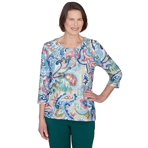 Alfred Dunner Classic Scroll Multicolored Polyester Top