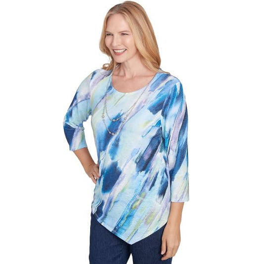 Alfred Dunner Classic Diagnol Brushstroke Polyester Top