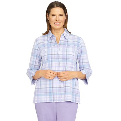 Alfred Dunner Women's Womens Plaid Corduroy 3/4 Sleeve Shirt