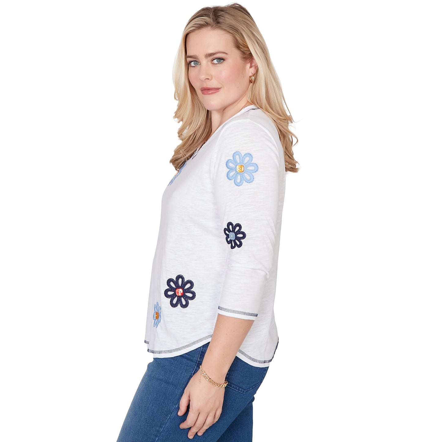 Alfred Dunner Women's Embellished Floral Button Top