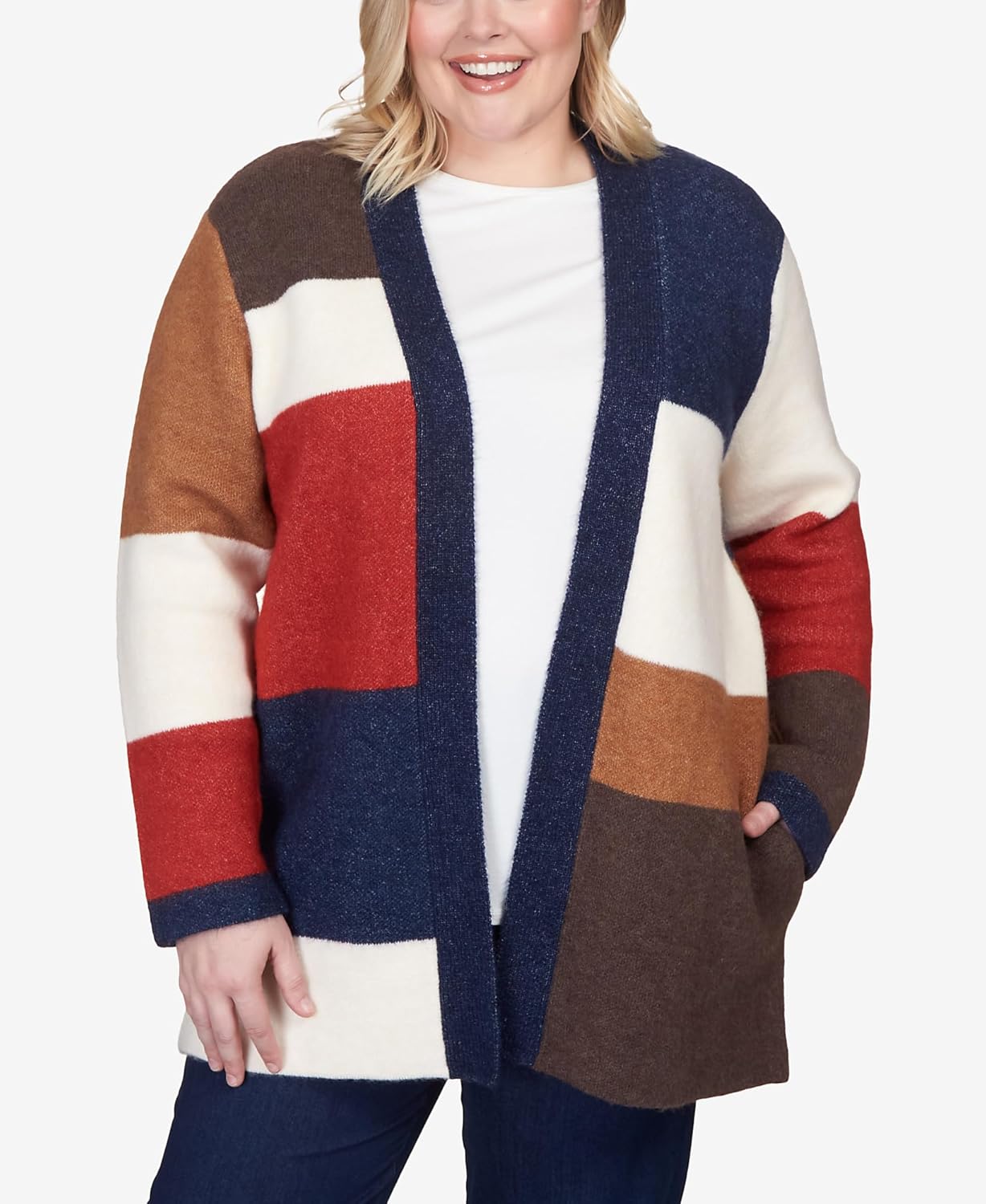 Alfred Dunner Women's Plus-Size Autumn Colorblock Cardigan Size 1X Multi