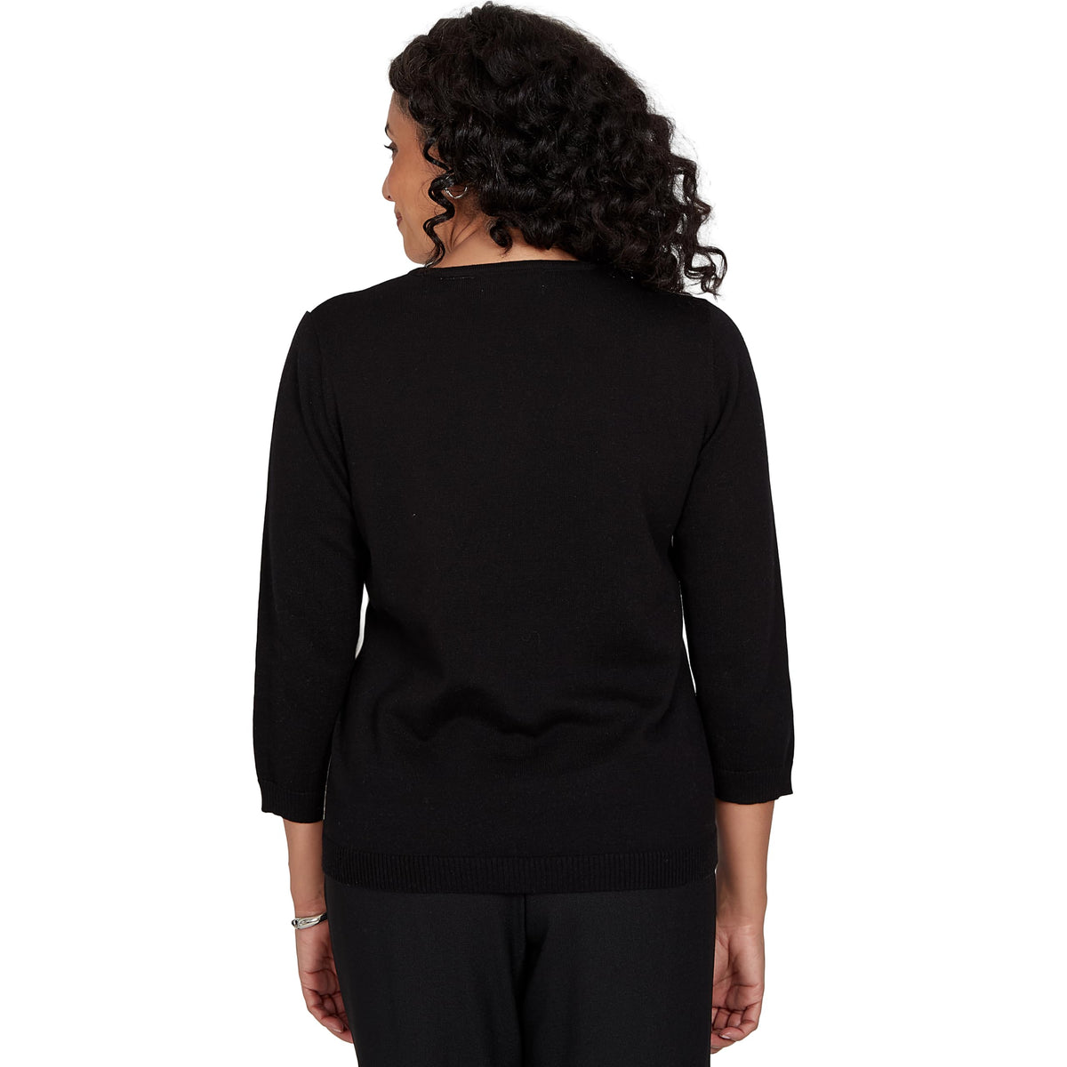 Alfred Dunner Women's Argyle Beaded Sweater, Black, M