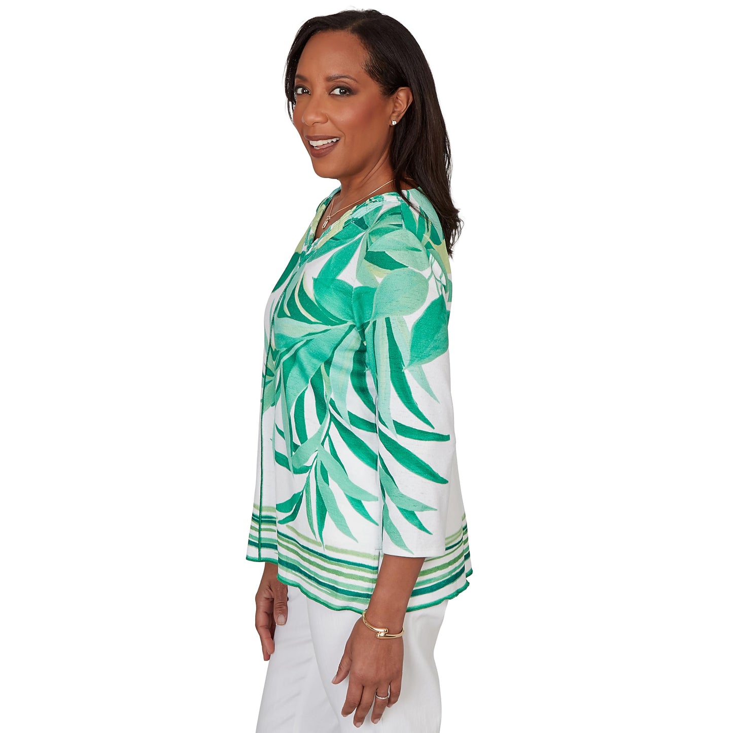 Alfred Dunner Women's Artisan Leaf Bordered Top