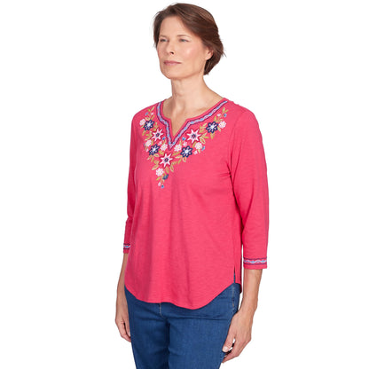 Alfred Dunner in Full Bloom Cotton/Polyester Top Fuschia Color