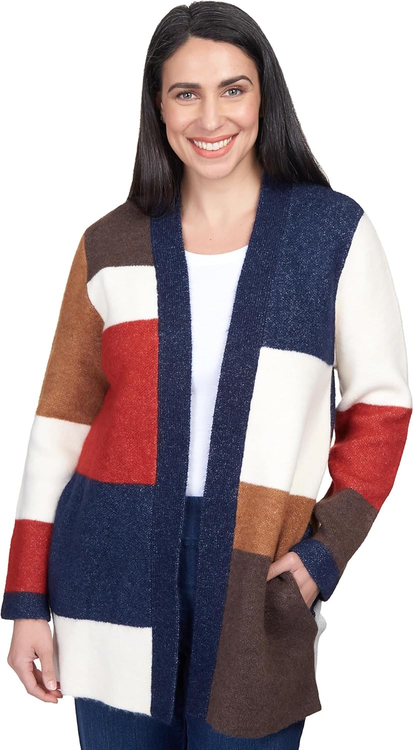 Alfred Dunner Women's Petite Autumn Colorblock Cardigan Size PXL Multi