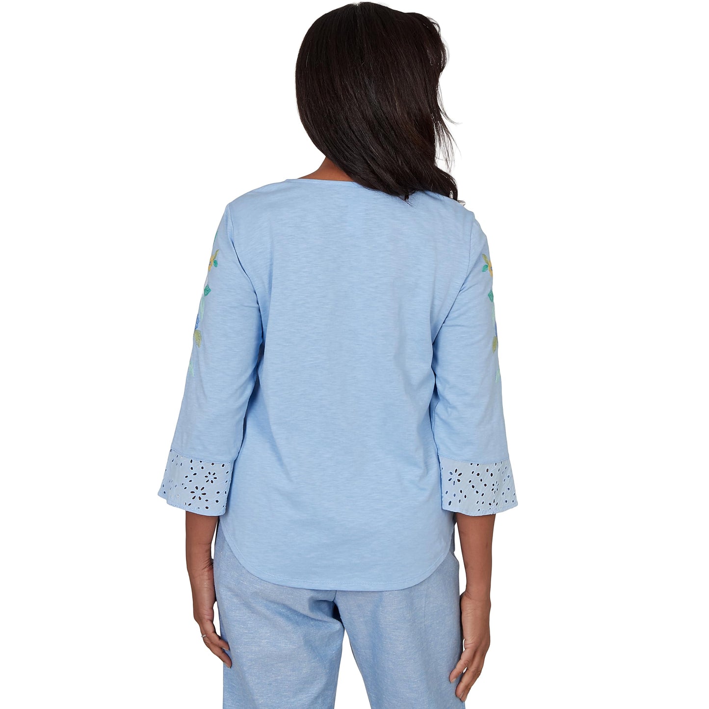 Alfred Dunner Women's Floral Embroidered Split Neck Top