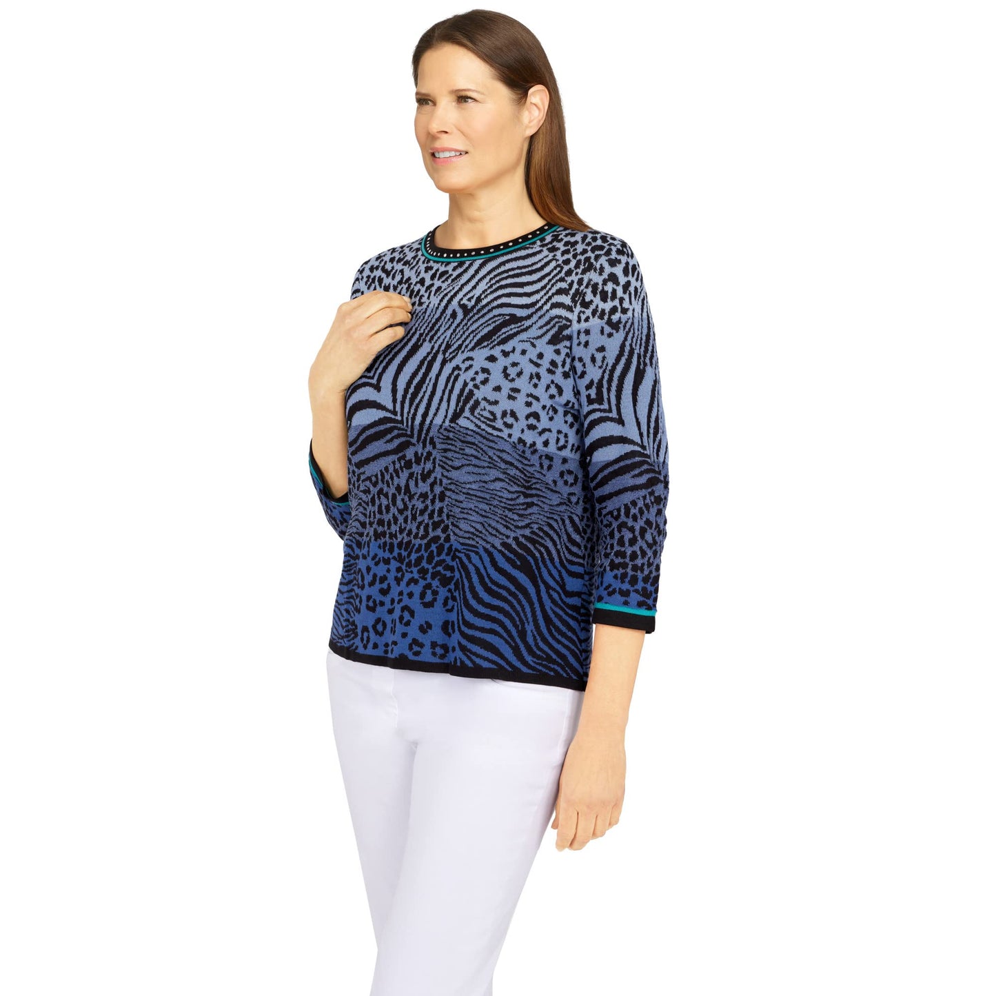 Alfred Dunner Women's Ombre Animal Jacquard Sweater