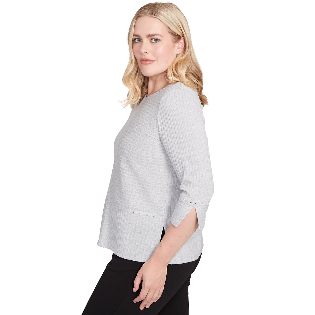 Alfred Dunner Women's Heat Set Embellished Solid Knit Top