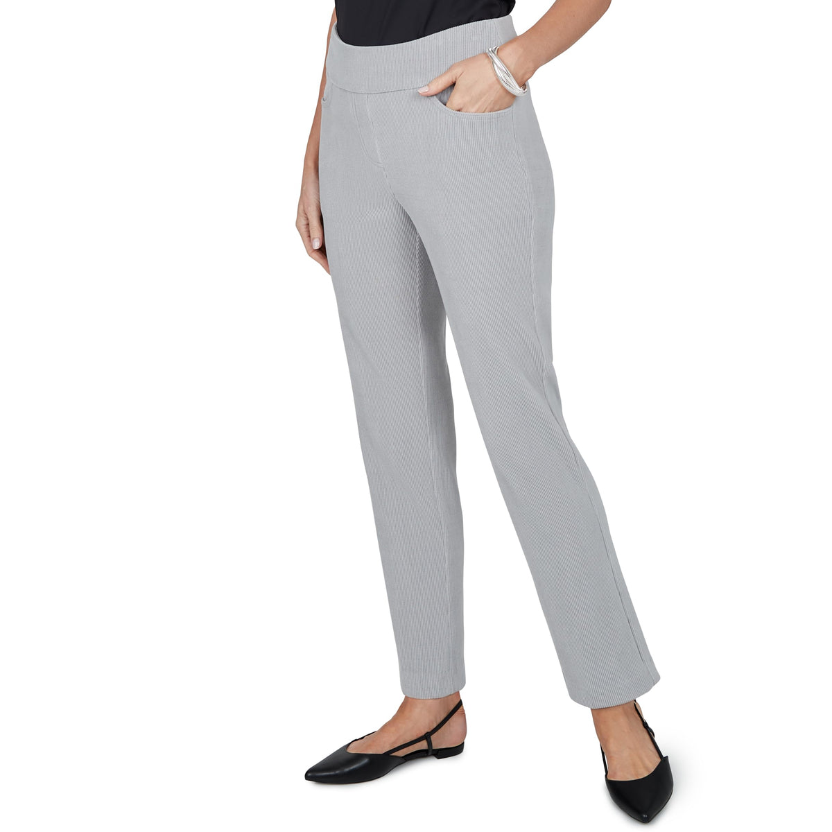 Alfred Dunner Women's Slim Fit Corduroy Pant, Shorter Inseam, Grey, 8