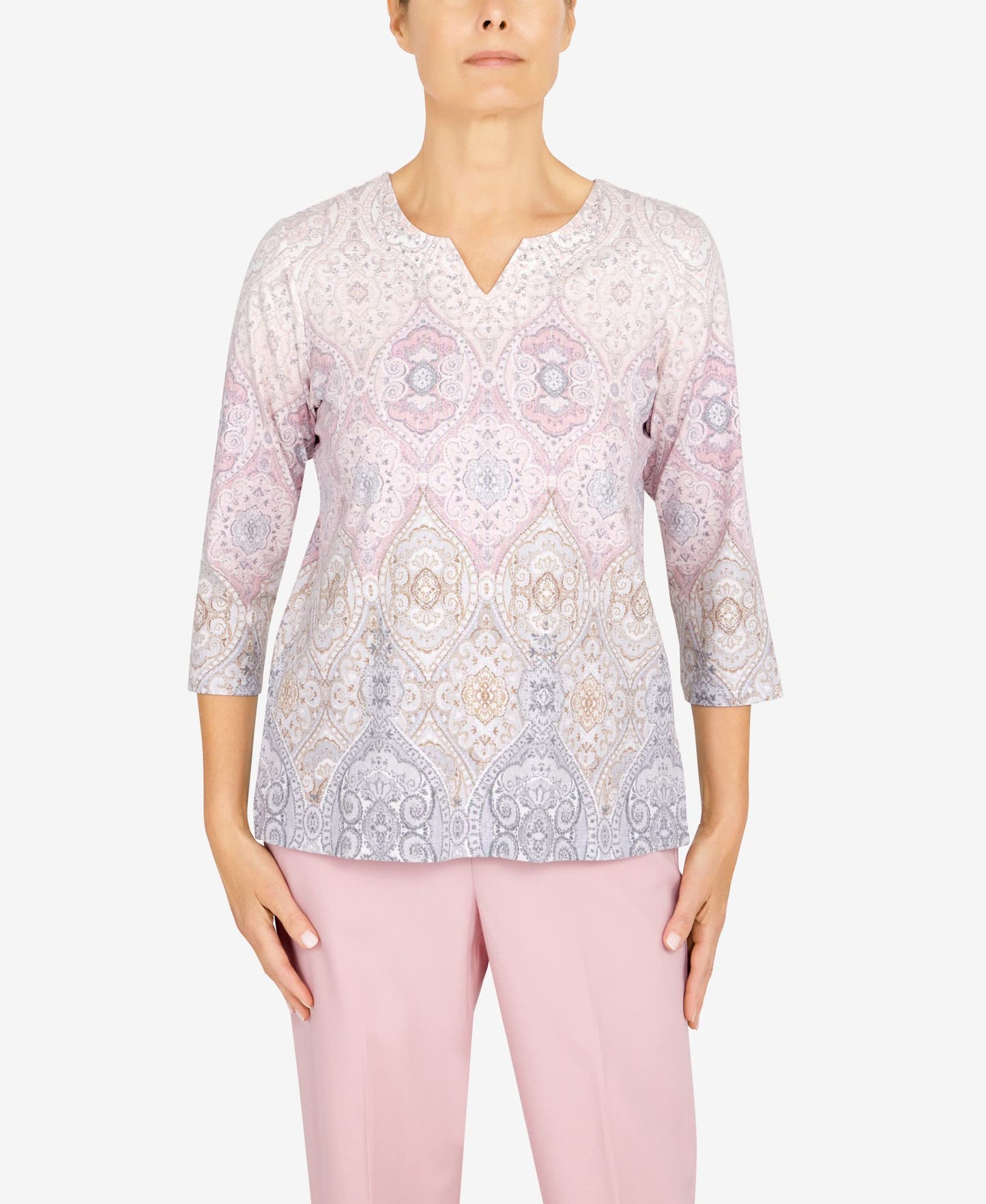 Alfred Dunner Women's Petite Soft Spoken Medallion Ombre Top