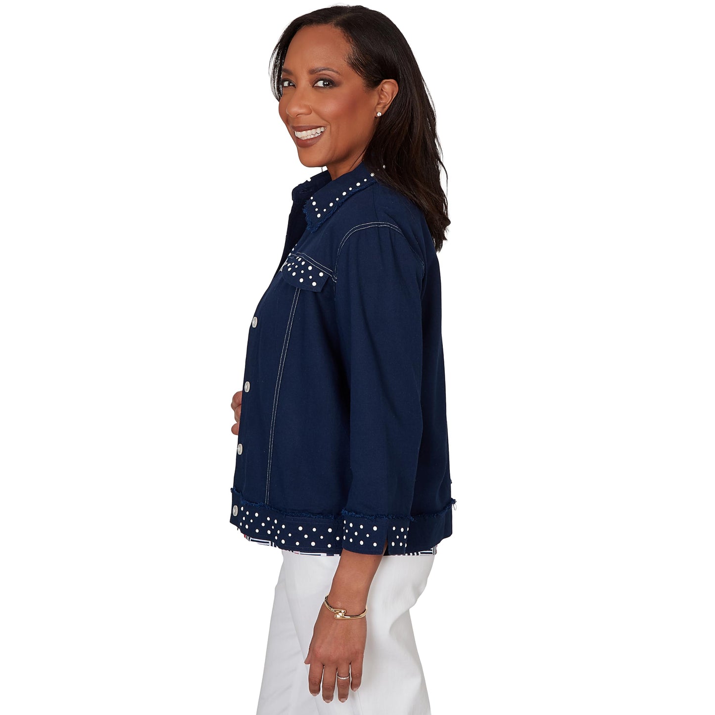 Alfred Dunner Women's Pearl Trim Denim Jacket