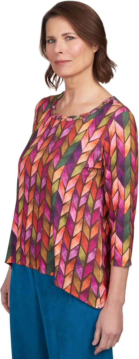 Alfred Dunner Classics Chevron Knit Polyester Top with Sharkbite Hem (US, Alpha, Large, Regular, Petite,