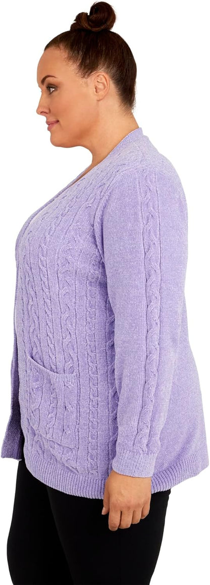 Alfred Dunner Women's Plus-Size Open Front Chenille Cardigan with Pockets