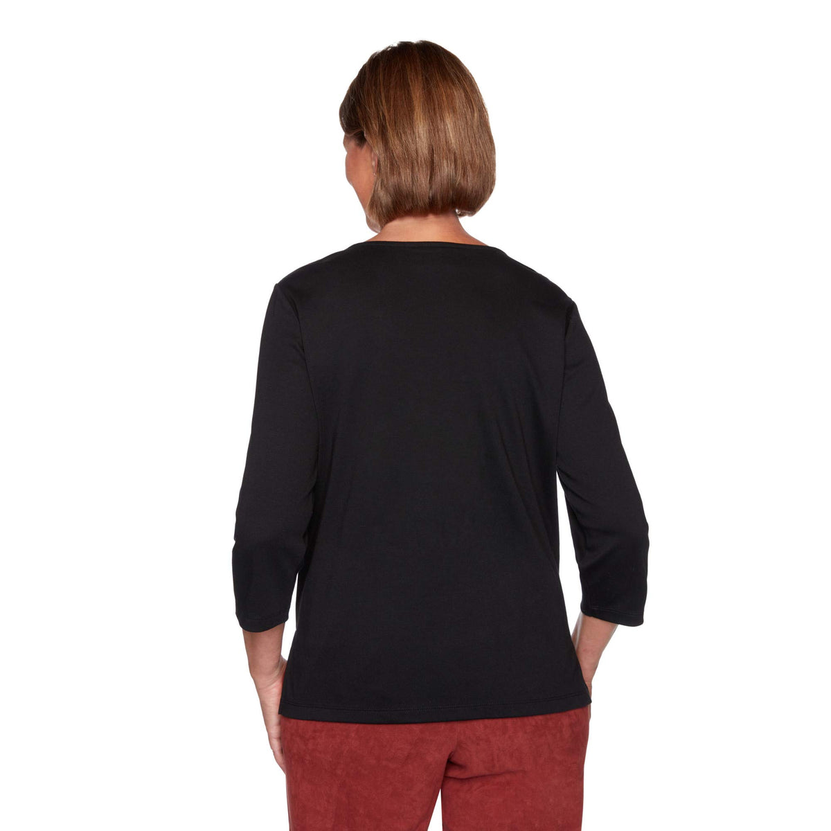 Alfred Dunner Women's Petite Casual Fashion Embroidered Solid Knit Top