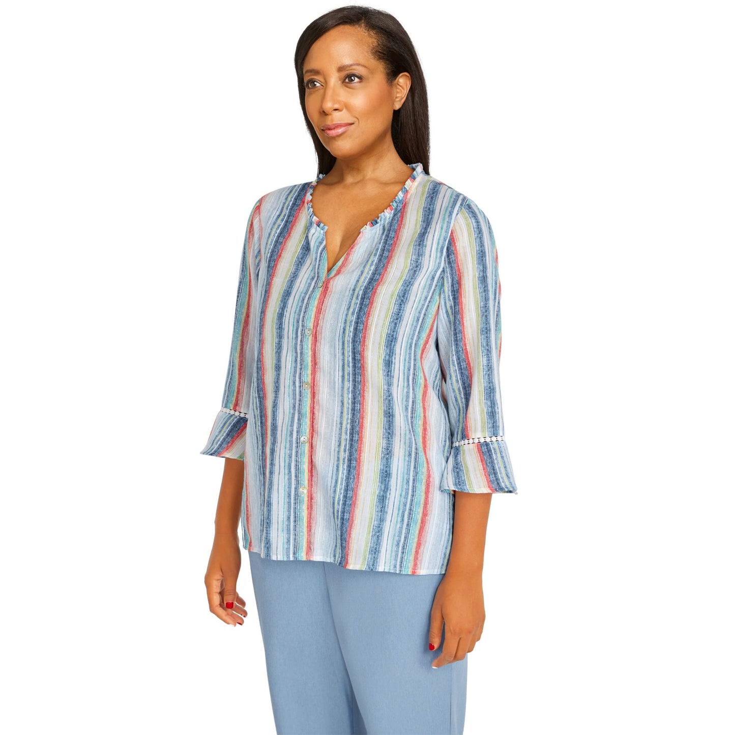 Alfred Dunner Women's Stripe with Bell Sleeves