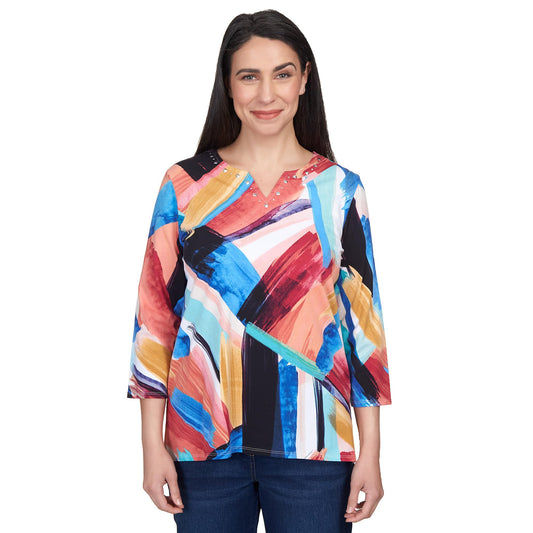 Alfred Dunner Cotton Brushstrokes Multicolor Top