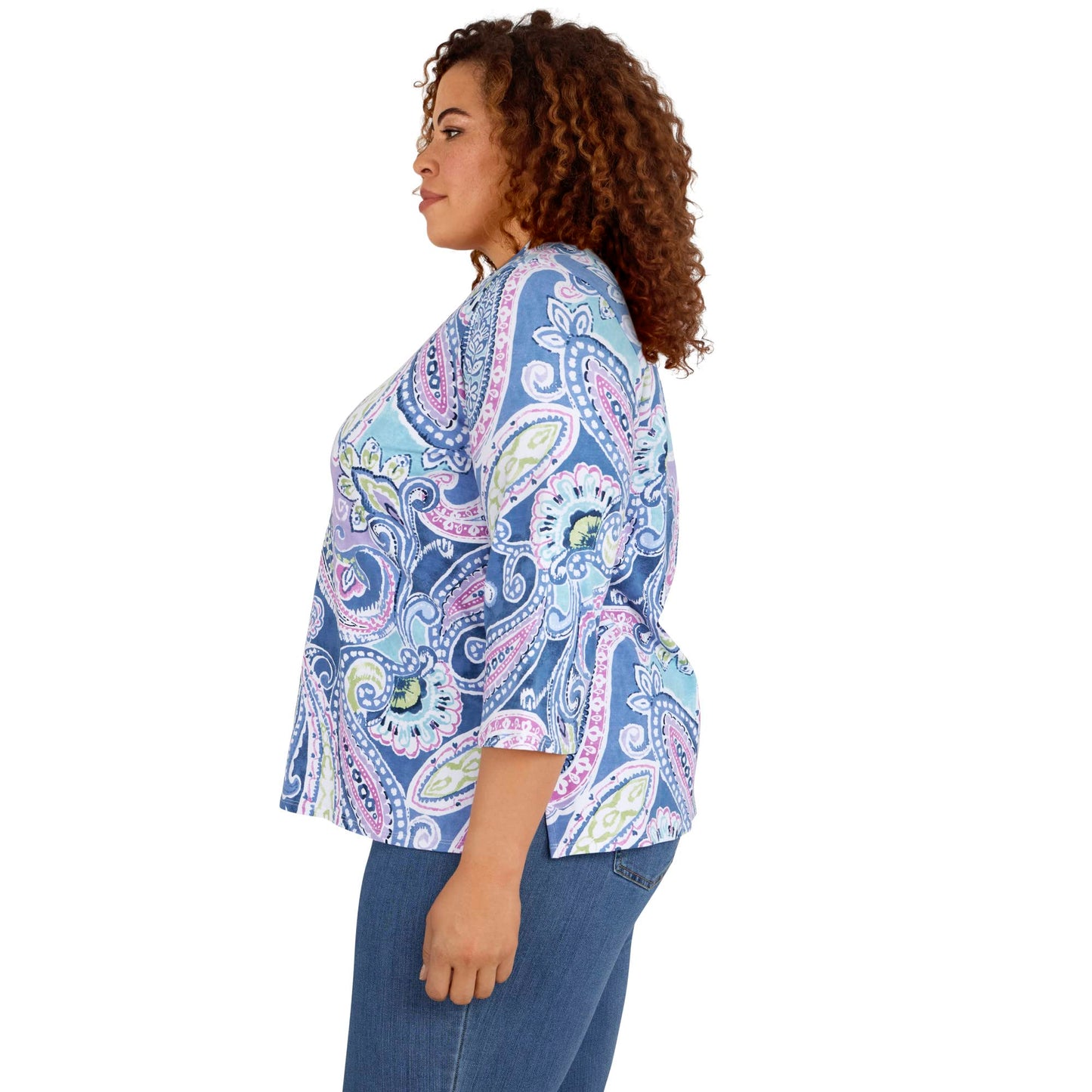 Alfred Dunner Women's Plus-Size Split Neck Playful Paisley Top