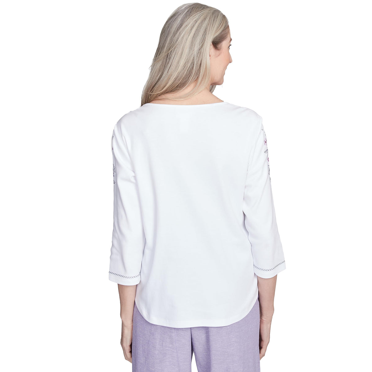 Alfred Dunner Embroiled Flower Yoke Cotton/Polyester (US, Alpha, Large, Regular, Petite, Petite, White)