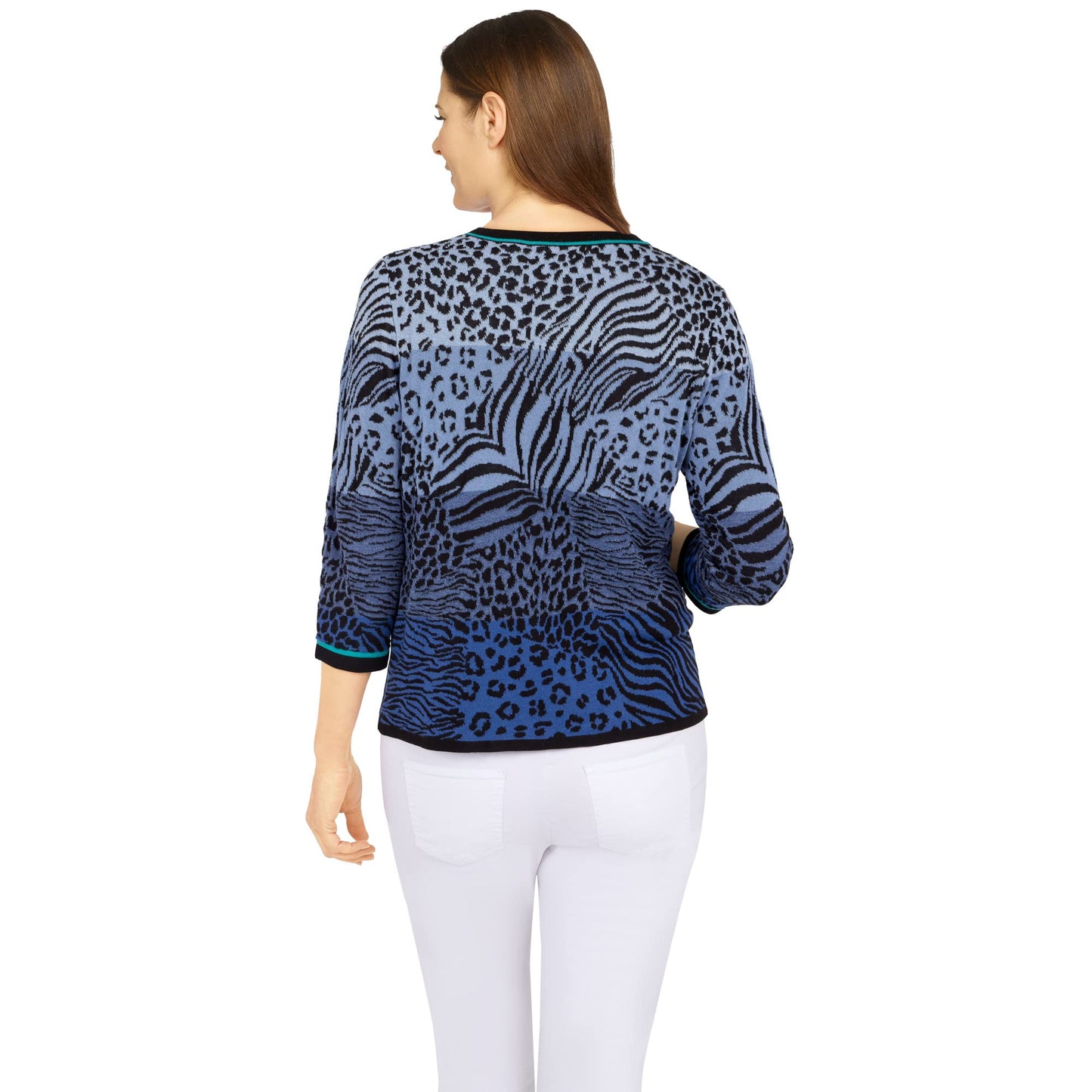 Alfred Dunner Women's Ombre Animal Jacquard Sweater