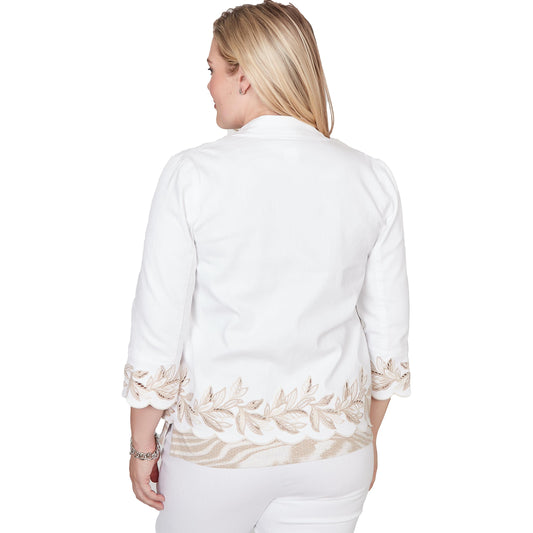 Alfred Dunner Women's Leaf Cutout Embroidered Shirt Jacket