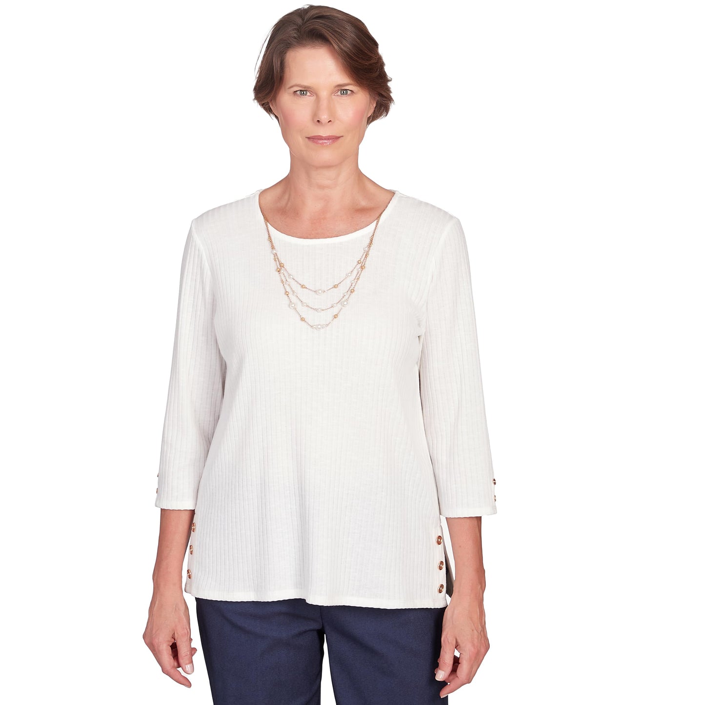 Alfred Dunner Solid Knit Flutter Sleeve Top with Necklace Polyester