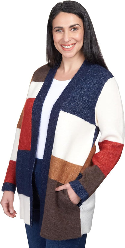 Alfred Dunner Women's Petite Autumn Colorblock Cardigan Size PXL Multi