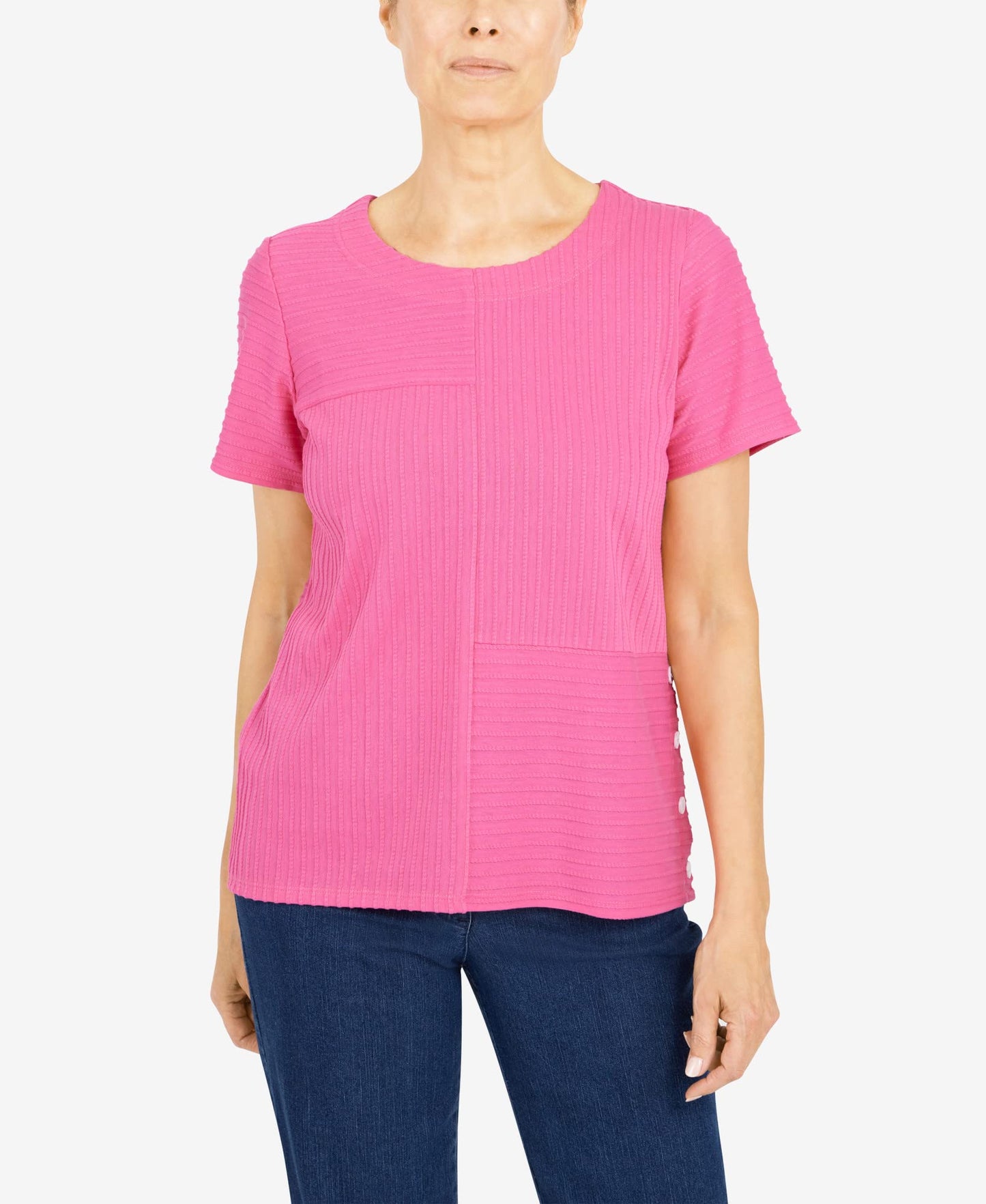 Alfred Dunner Women's Petite Spliced Ottoman Texture Knit Top Size PS Carnation