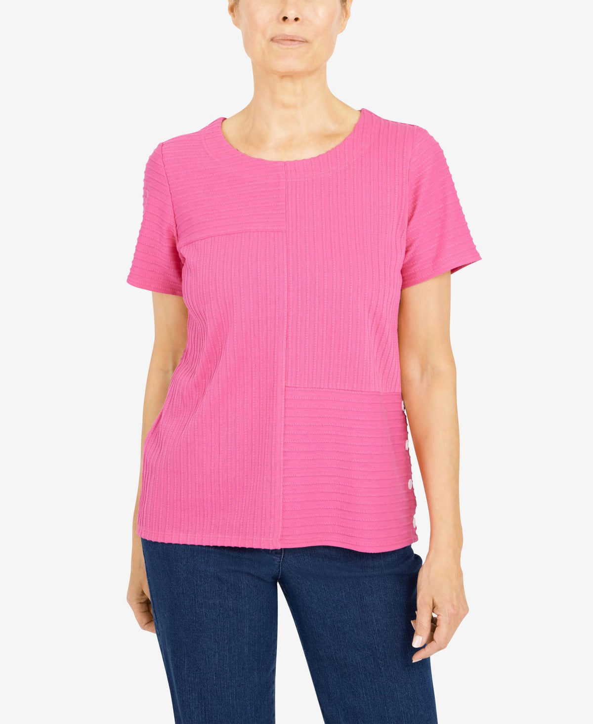Alfred Dunner Women's Petite Spliced Ottoman Texture Knit Top Size PS Carnation